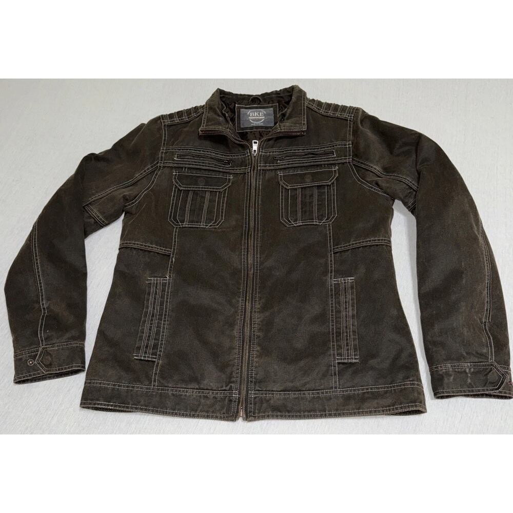 Men's BKE Brown Quilted Lined Bomber Moto Jacket Coat Size Large EUC